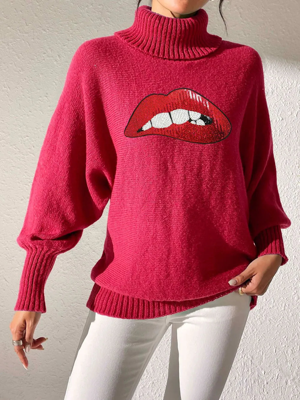 Lip Turtleneck Long Sleeve Sweater (20)