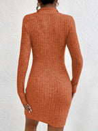 Ribbed Knit Bodycon Mini Dress Zipper (2)