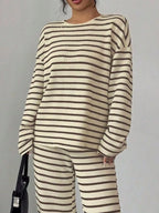 Striped Knit Dropped Shoulder Top Pants Set (11)