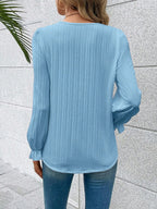 V-neck Lace Detail Flounce Sleeve Blouse (6)