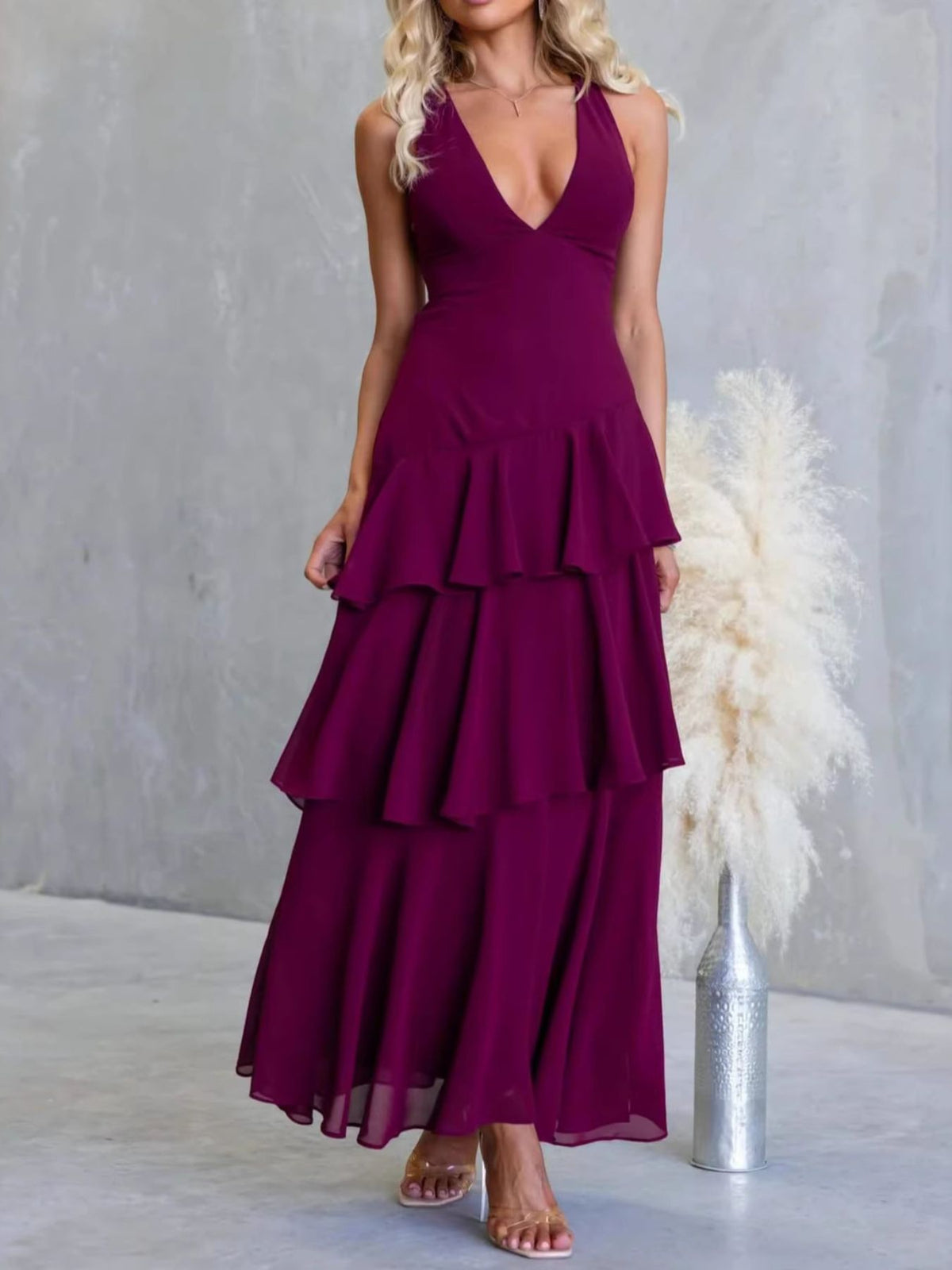 Sleeveless Ruffled Layered Backless Maxi Dress (28)