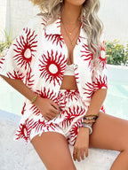 Printed Collared Neck Half Sleeve Top Shorts Set (9)