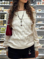 Cable Knit Off-shoulder Sweater (2)