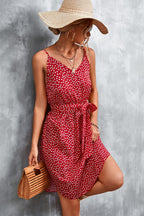 Printed V-neck Tie Waist Mini Dress (3)