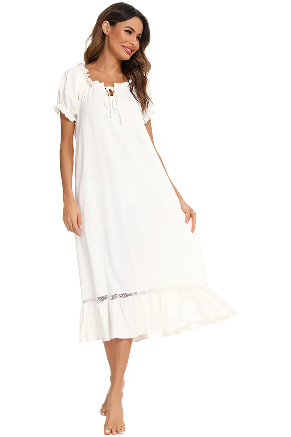 Lace Detail Short Sleeve Lounge Dress (17)