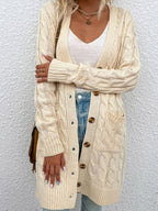 Cable-knit Button Down Cardigan Pockets (8)