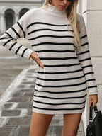 Striped Mock Neck Long Sleeve Mini Dress (6)