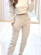 Casual Chic Cropped Sweatshirt Jogger Set
