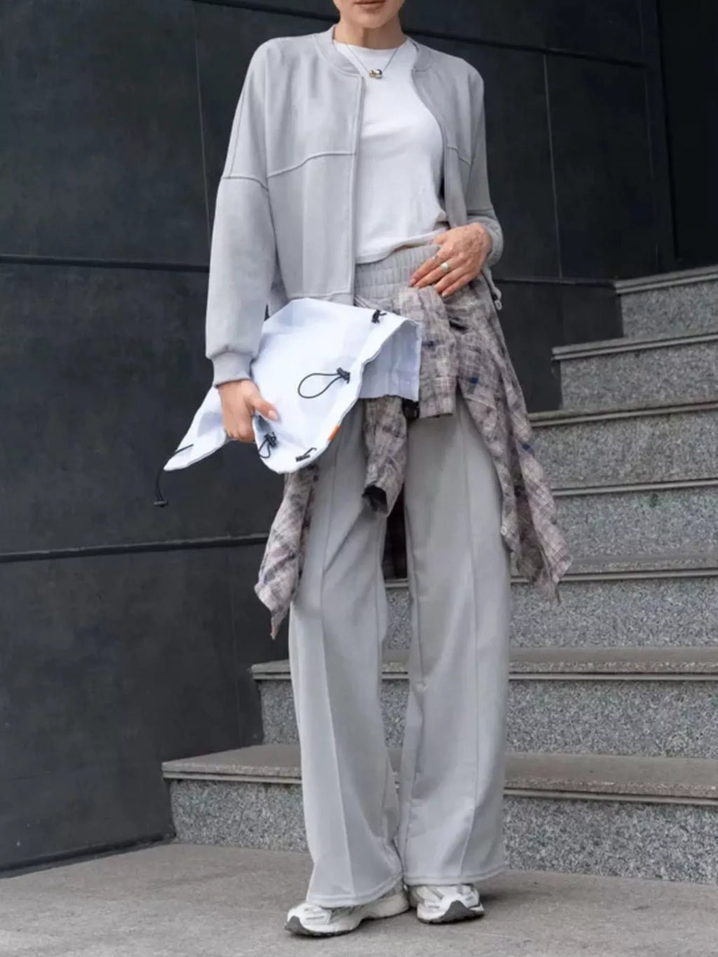 Zip Up Sweatshirt Wide-leg Pants Set (25)