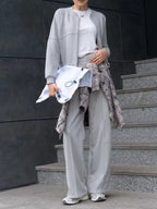 Zip Up Sweatshirt Wide-leg Pants Set (25)