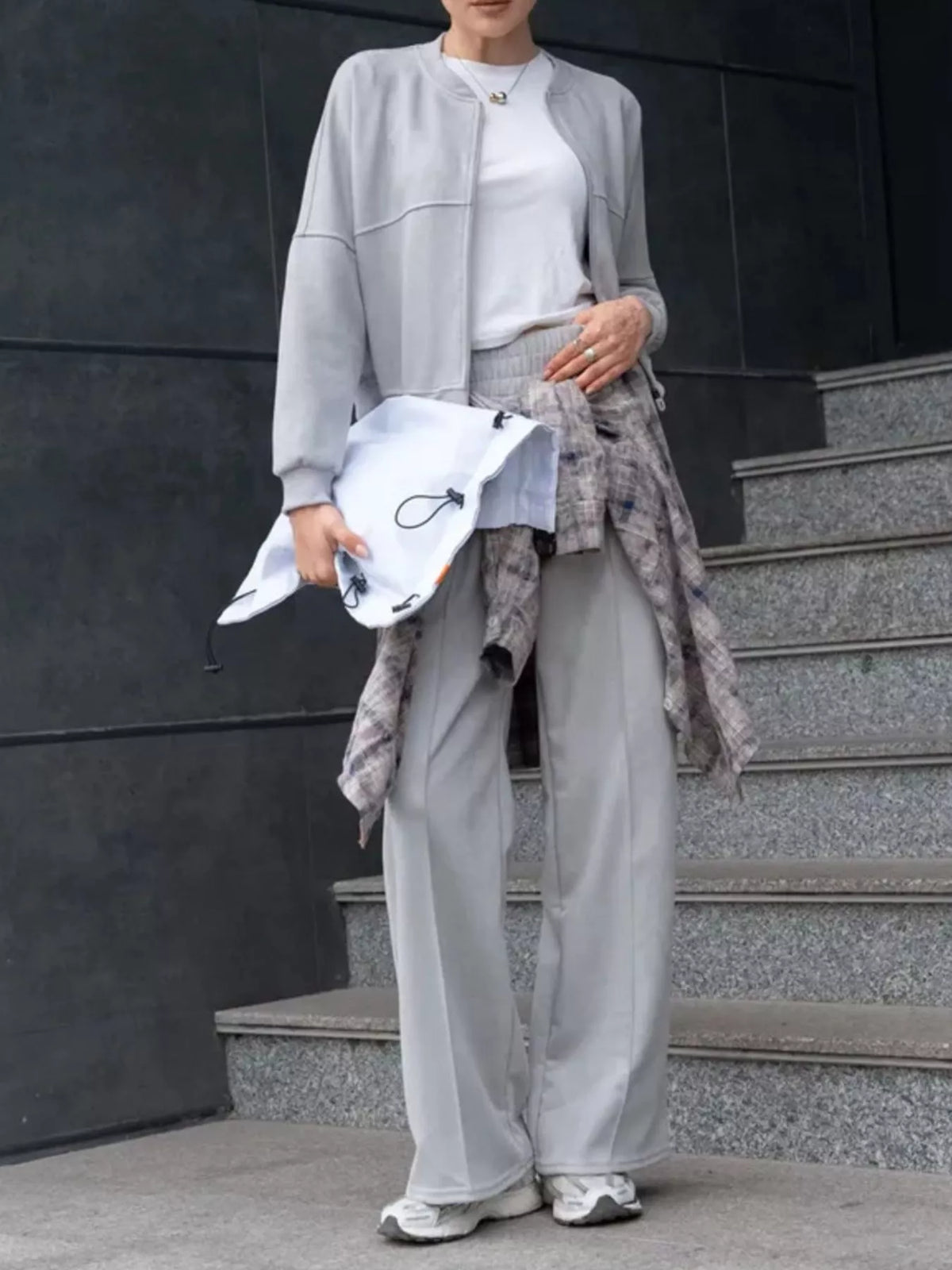 Zip Up Sweatshirt Wide-leg Pants Set (25)