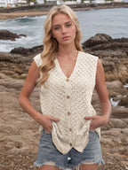 Button Down Eyelet V-neck Sweater Vest (2)