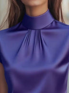 High Neck Cap Sleeve Satin Blouse (2)