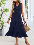 Sleeveless Notched Tiered Midi Dress (30)
