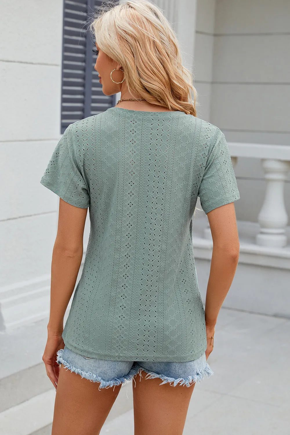 Eyelet Surplice Short Sleeve T-shirt (24)