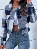Plaid Button-front Cropped Jacket (2)