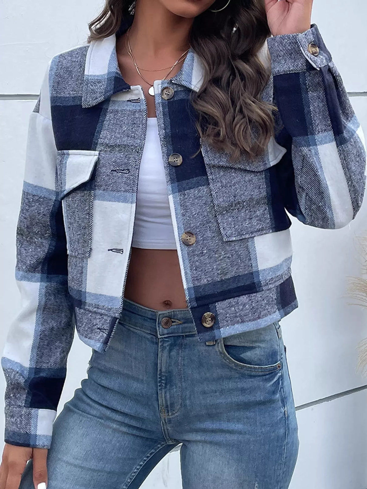 Plaid Button-front Cropped Jacket (2)