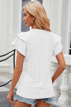 Eyelet Notched Flutter Sleeve T-shirt (28)