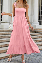 Tie-shoulder Smocked Tiered Dress (3)