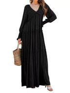 V-neck Long Sleeve Tiered Maxi Dress (12)