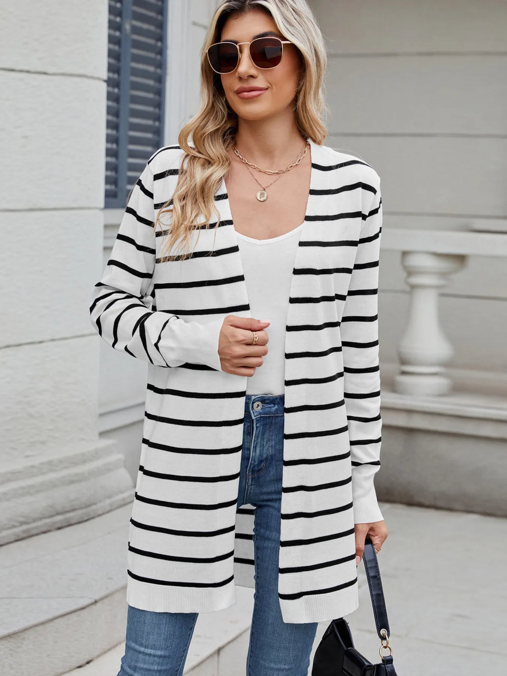 Striped Open Front Cardigan Relaxed Fit (4)