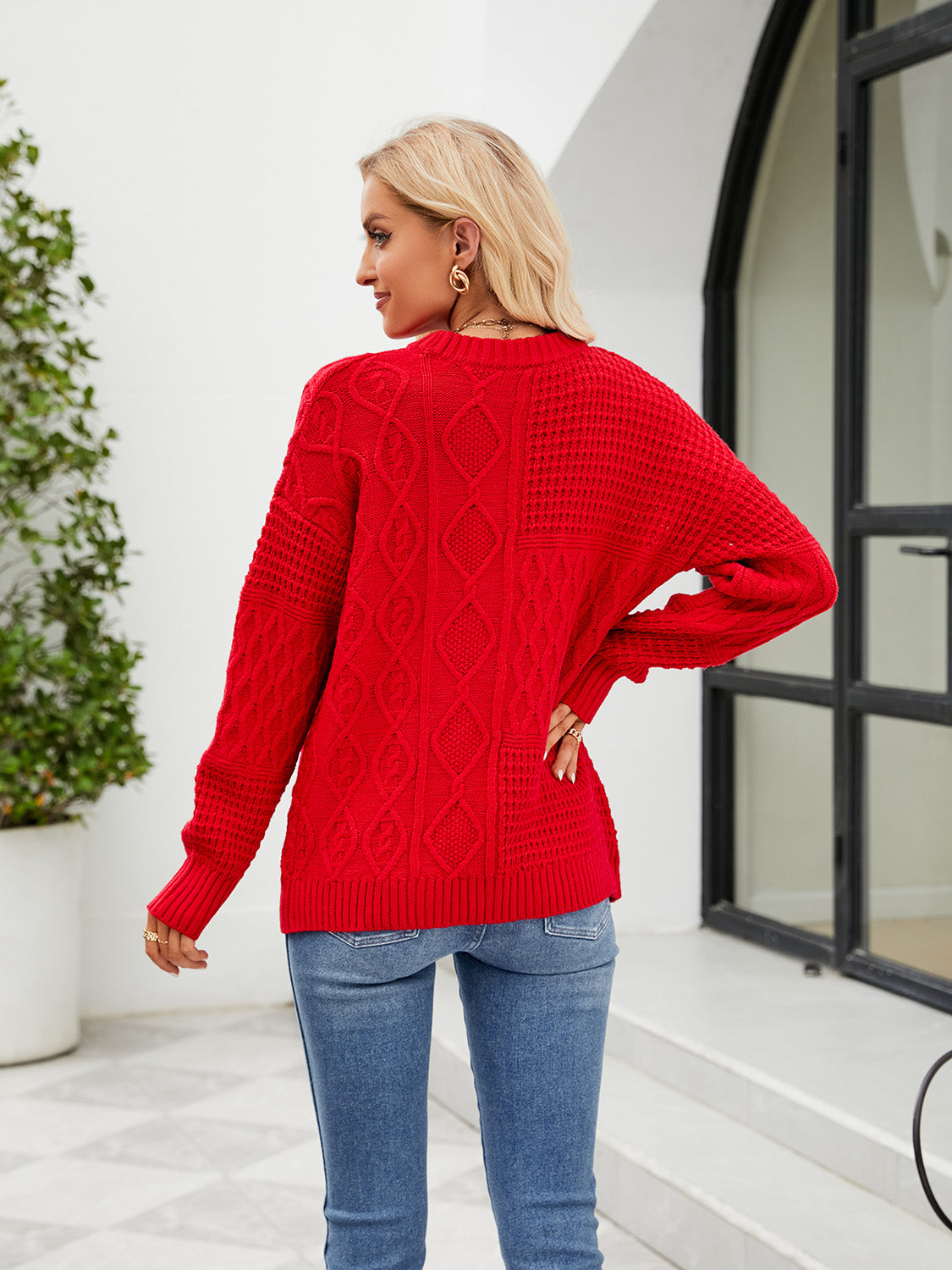 Round Neck Dropped Shoulder Sweater (2)