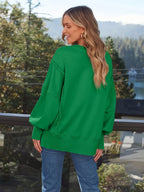 Slit Round Neck Long Sleeve Sweatshirt (3)