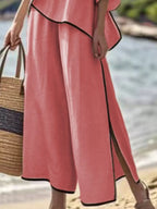 Full Size Contrast Trim Top Wide Leg Pants Set Plus (18)