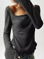 Long Sleeve Square Neck Slim-fit T-shirt (3)