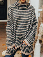 Striped Turtleneck Sweater Pockets
