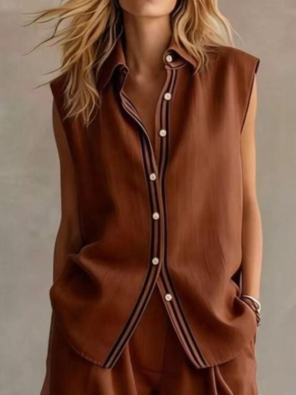 Sleeveless Button Up Top Shorts Set (5)