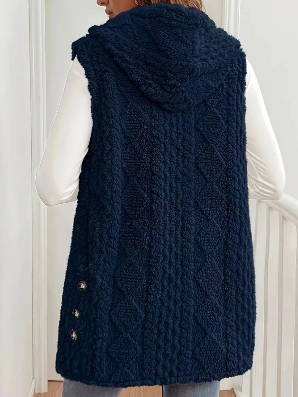 Button-down Sherpa Hooded Vest Coat (9)