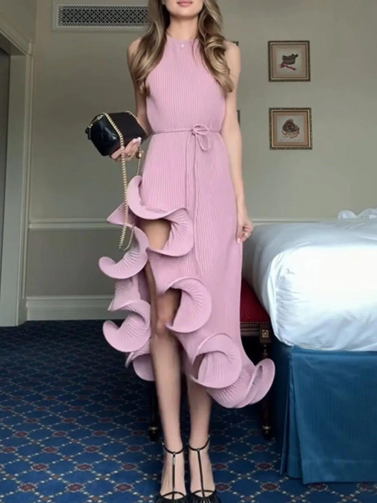 Ruffle Hem Ribbed Sleeveless Dress (5)