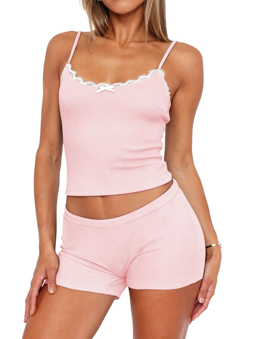 Contrast Trim Cami Shorts Set (2)