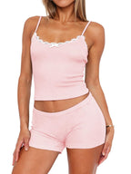 Contrast Trim Cami Shorts Set (2)