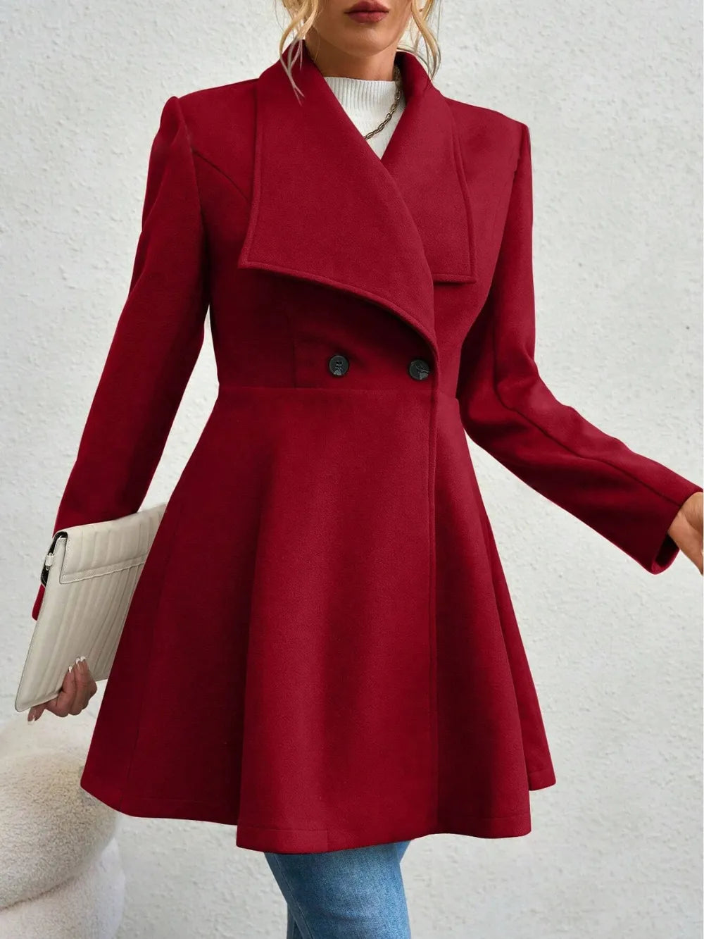 Collared Neck Button Up Long Sleeve Coat (3)