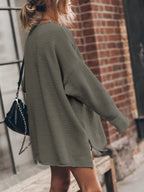 Openwork Round Neck Long Sleeve Slit Sweater (9)