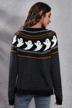 Ghost Pattern Round Neck Long Sleeve Sweater (2)