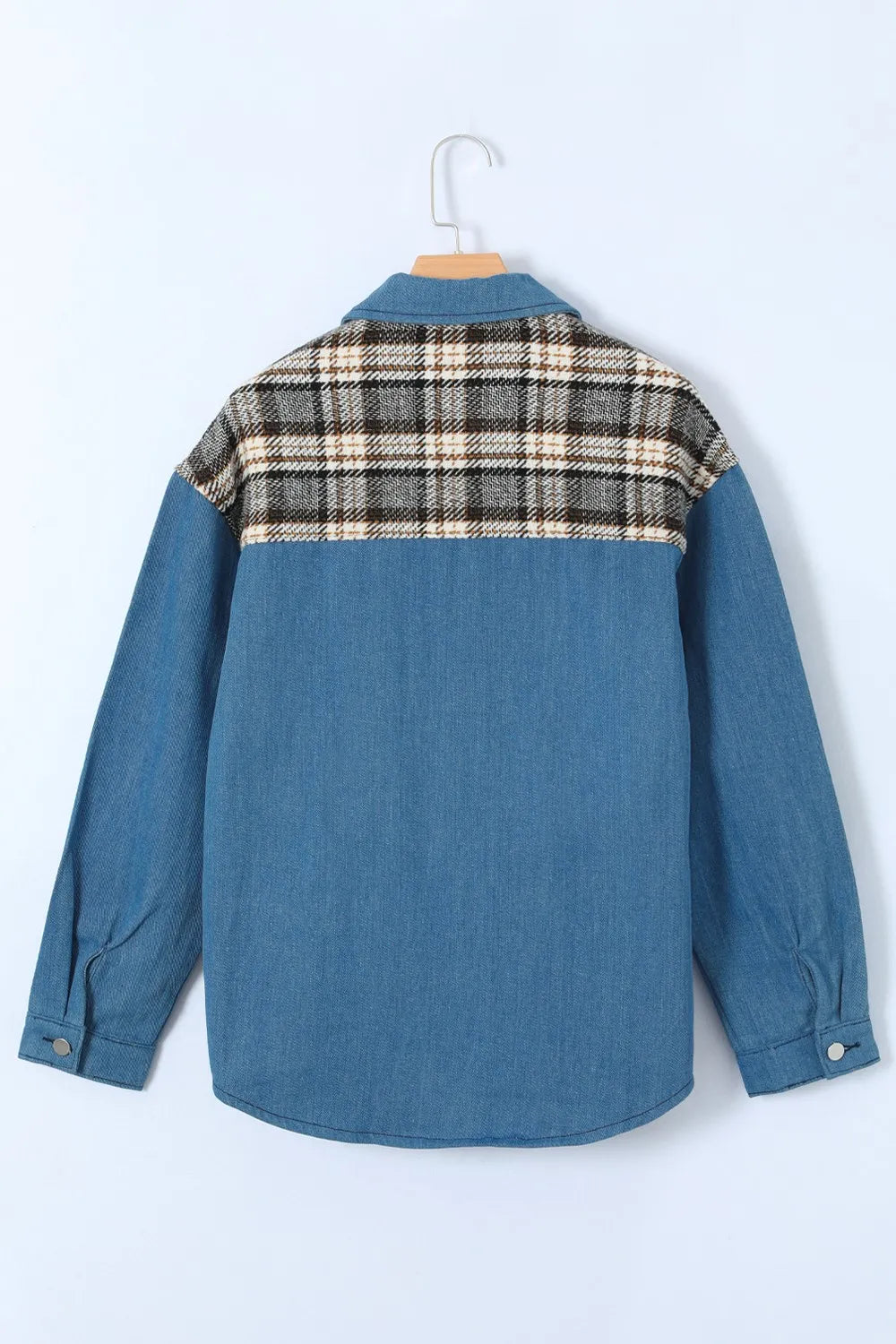 Plaid Pocketed Button Up Denim Jacket (15)