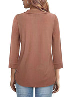 Half Zip Collared Neck Three-quarter Sleeve T-shirt (8)