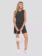 Casual Ribbed Knit Sleeveless Top Shorts Set (15)