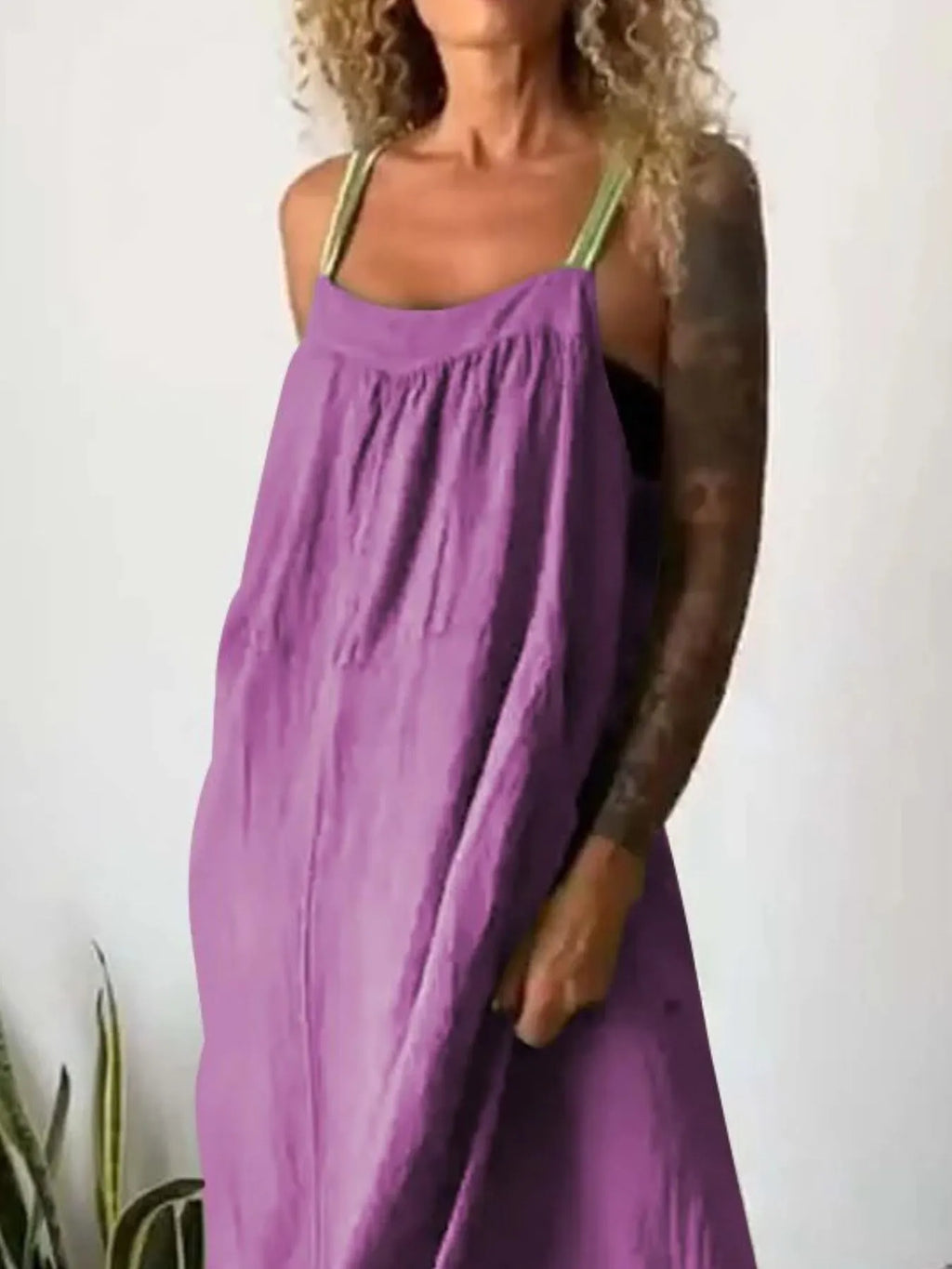 Full Size Ruched Cami Maxi Dress Pockets Plus (17)