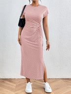 Tied Striped Round Neck Short Sleeve Tee Dress (20)
