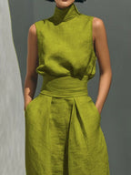 Full Size Turtleneck Sleeveless Top Wide Leg Pants Set Plus (26)