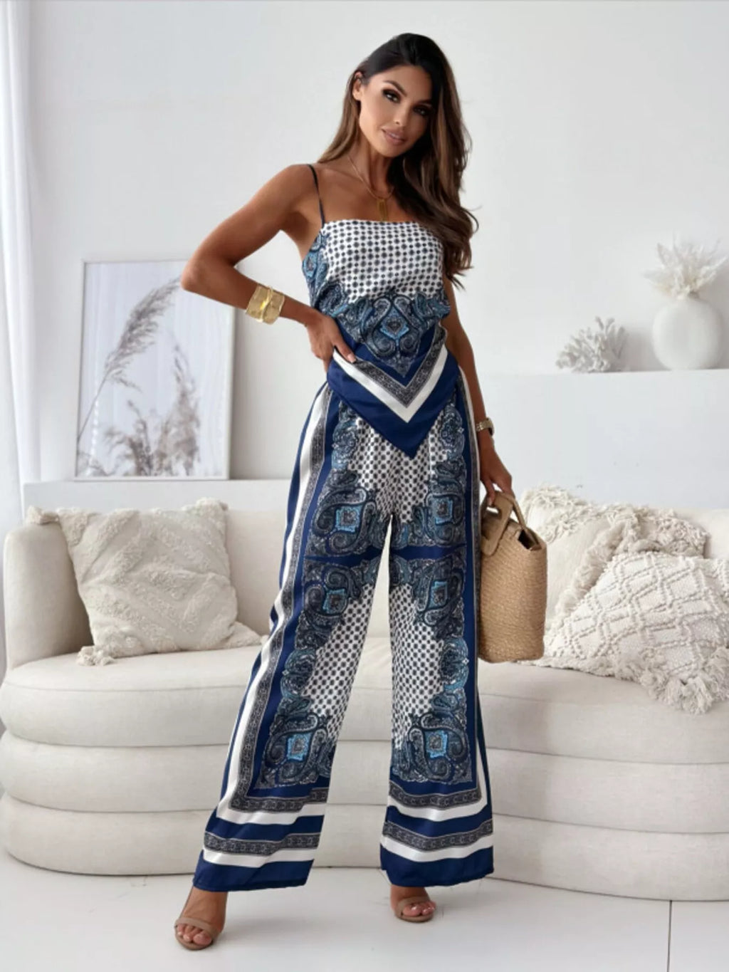 Printed Cami Wide Leg Pants Set