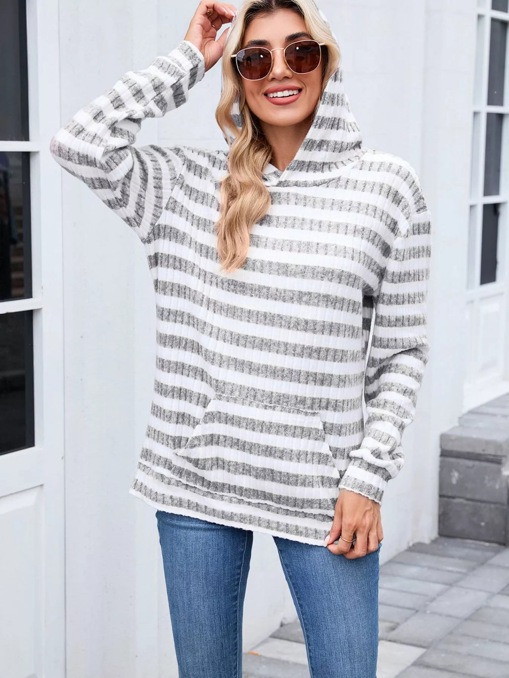 Striped Dropped Shoulder Hoodie (8)