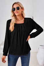 Square Neck Ruched Long Sleeve Blouse (13)