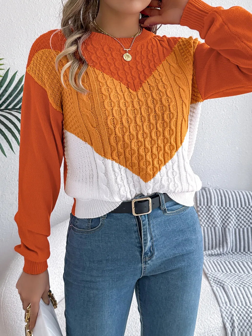 Contrast Round Neck Long Sleeve Sweater (11)