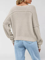 Waffle Knit Dropped Shoulder Sweater (5)