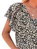 Full Size Floral Print Flutter Sleeve V-neck Blouse Plus (4)